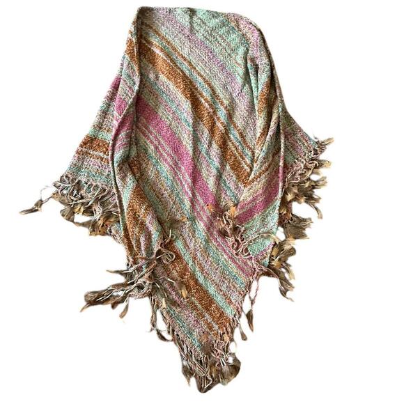 Nancy Lee Kaufman Handwoven Feather-Trim Shawl – Multicolor Boho Wrap (One Size) - Picture 5 of 6